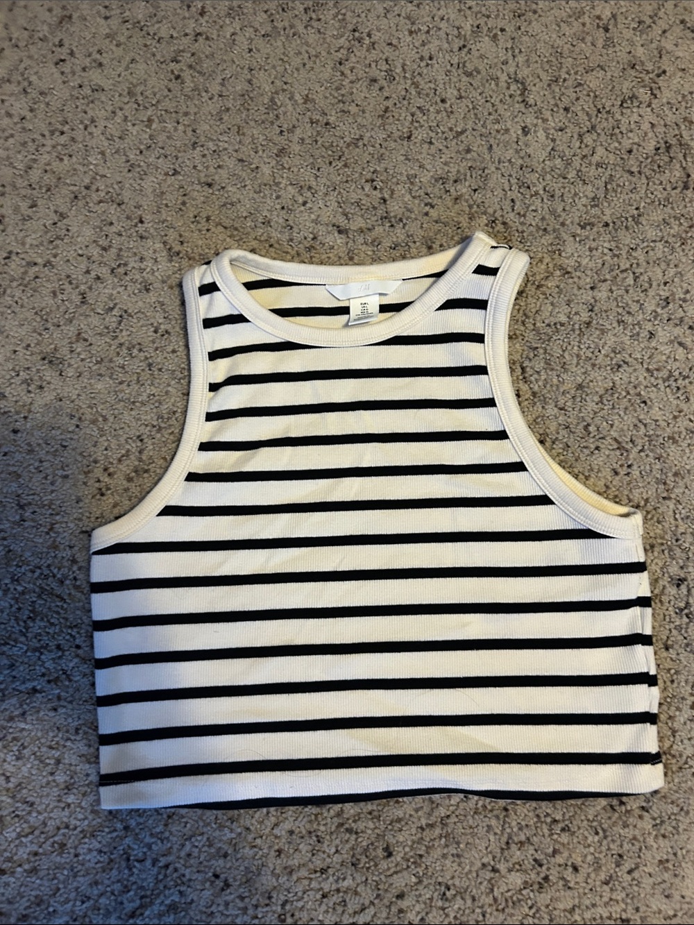 H&M Black and White Striped Ribbed Crop Tank - Women